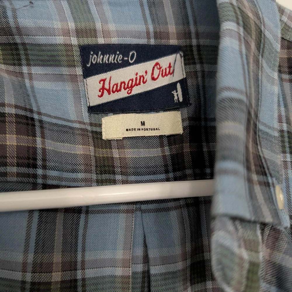 Johnnie-O Size M, Button Down Flannel, 100% Cotton, Gulf Blue Plaid - Picture 3 of 4